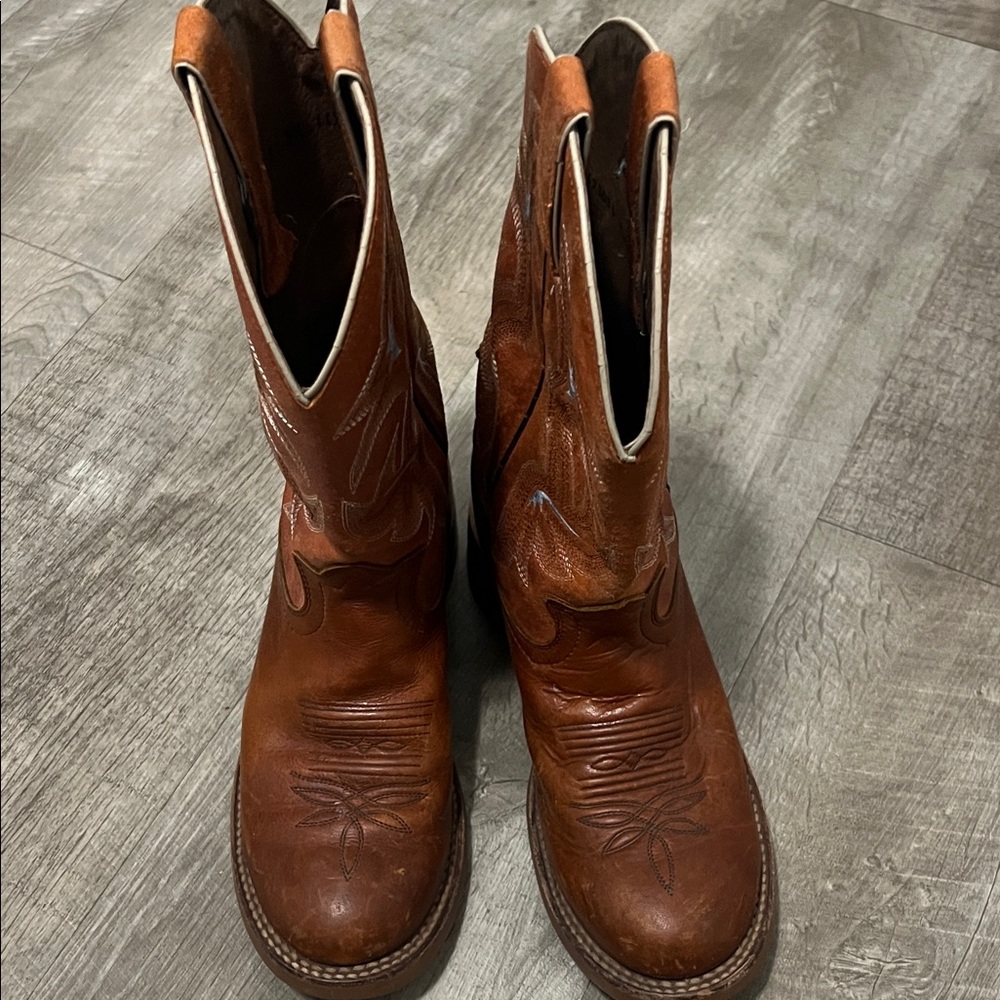 Tony Lama Tan Leather Cowboy Boots - Picture 1 of 6